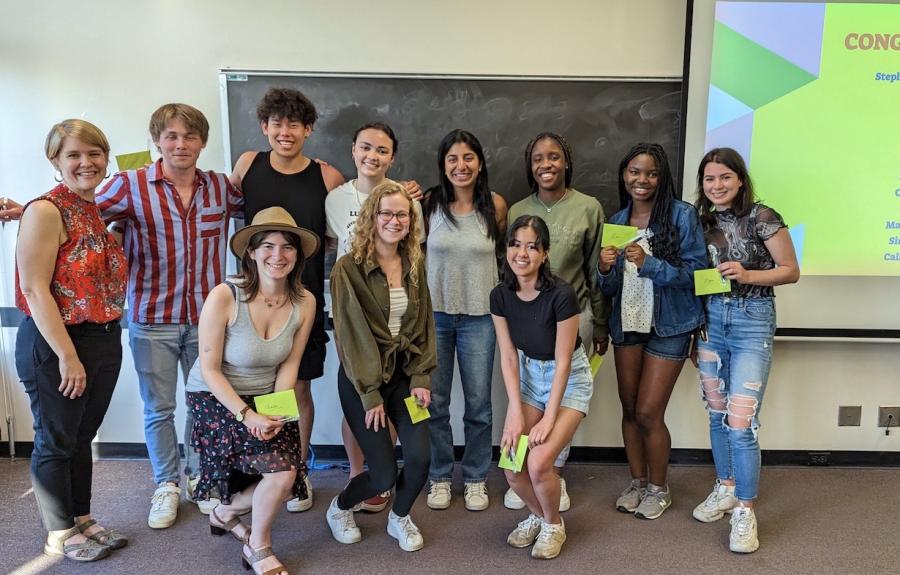 A picture of the 2023 graduating Cornell Writing Centers tutors and Director Kate Navickas.